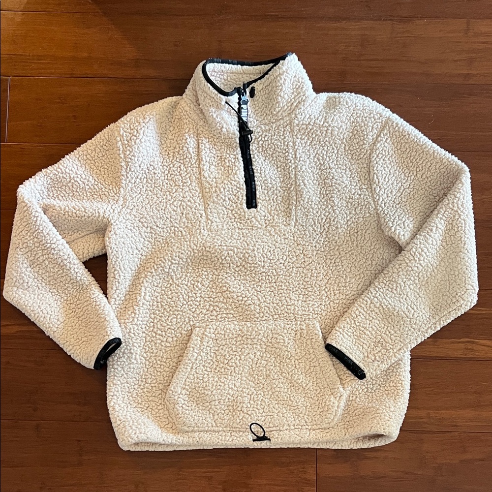PINK Victoria's Secret Cream Fleece Pullover with Black Trim